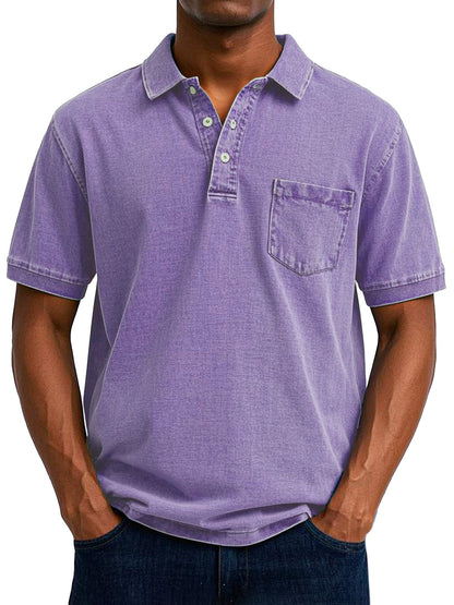 Comfortable Washed Cotton Polo Shirt for Women with Collar Short Sleeve Button Placket Chest Pocket Casual Style
