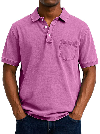 Comfortable Washed Cotton Polo Shirt for Women with Collar Short Sleeve Button Placket Chest Pocket Casual Style