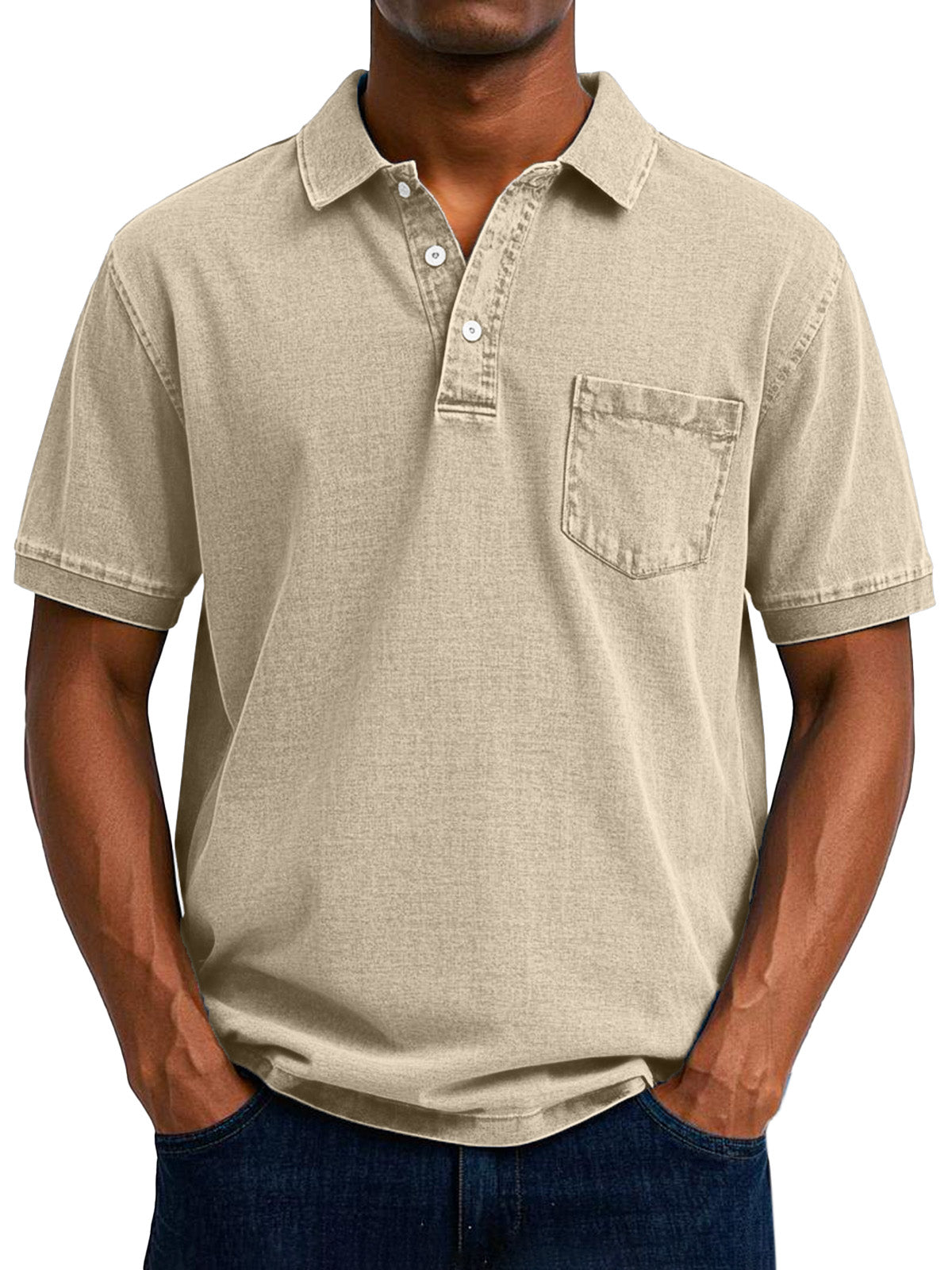Comfortable Washed Cotton Polo Shirt for Women with Collar Short Sleeve Button Placket Chest Pocket Casual Style