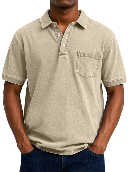 Comfortable Washed Cotton Polo Shirt for Women with Collar Short Sleeve Button Placket Chest Pocket Casual Style
