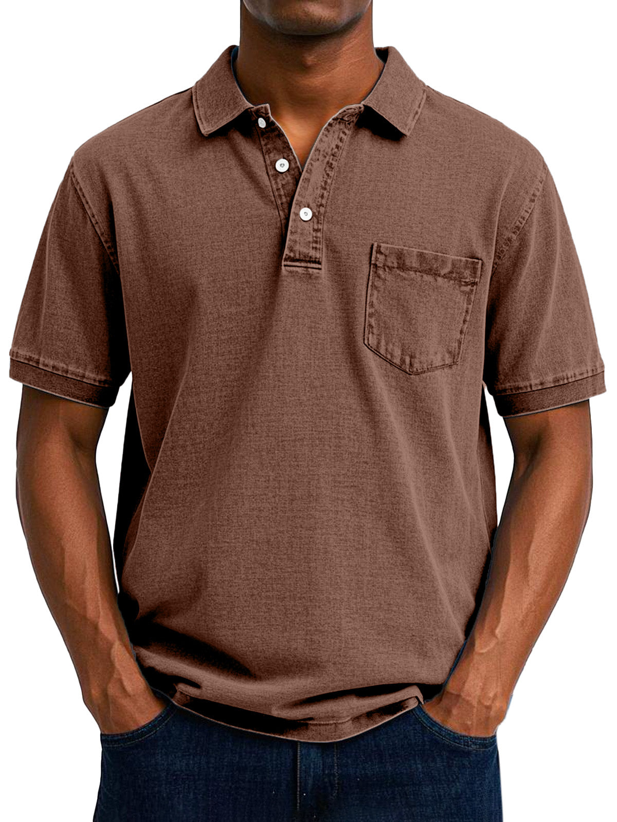 Comfortable Washed Cotton Polo Shirt for Women with Collar Short Sleeve Button Placket Chest Pocket Casual Style