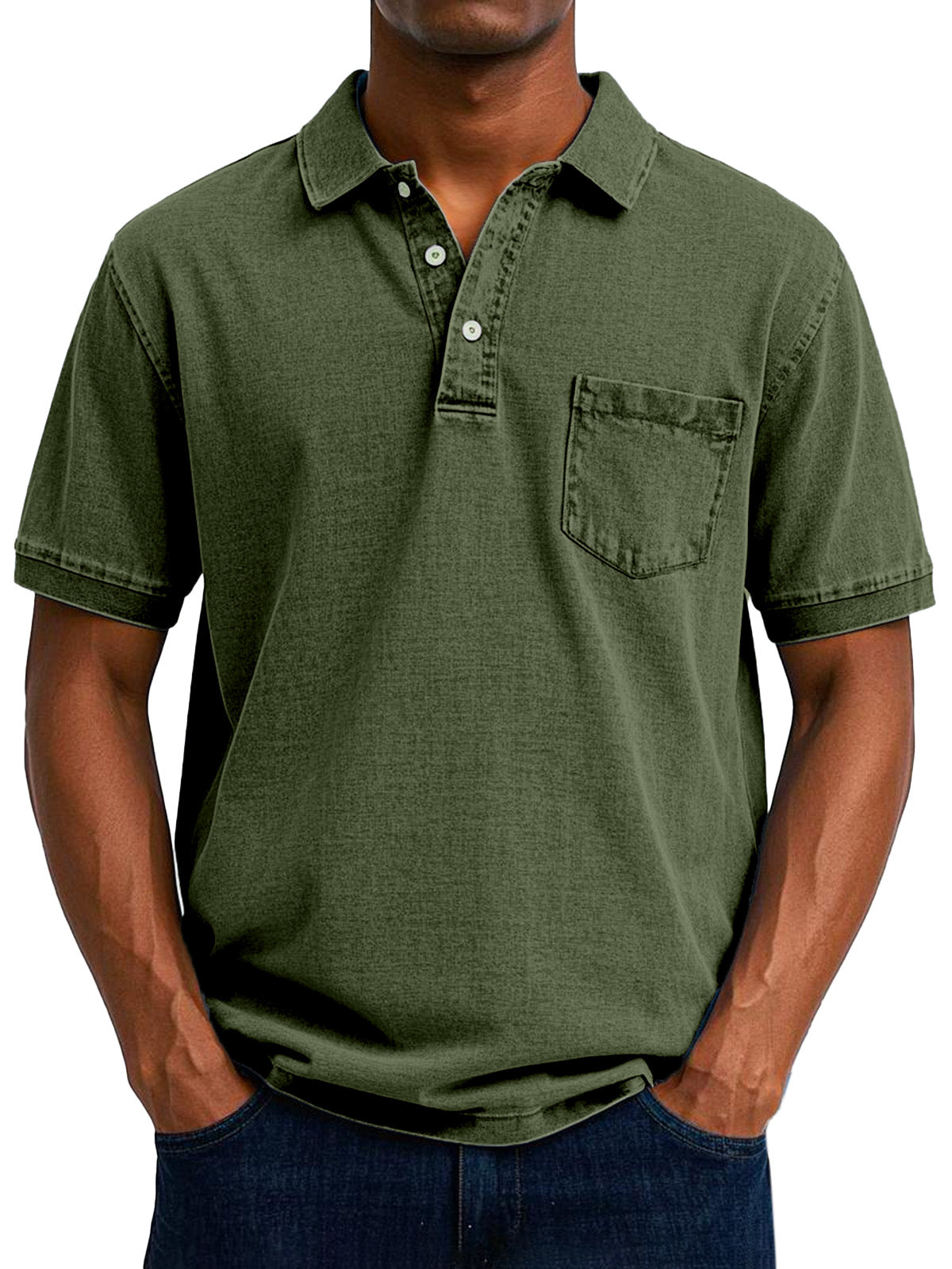 Comfortable Washed Cotton Polo Shirt for Women with Collar Short Sleeve Button Placket Chest Pocket Casual Style