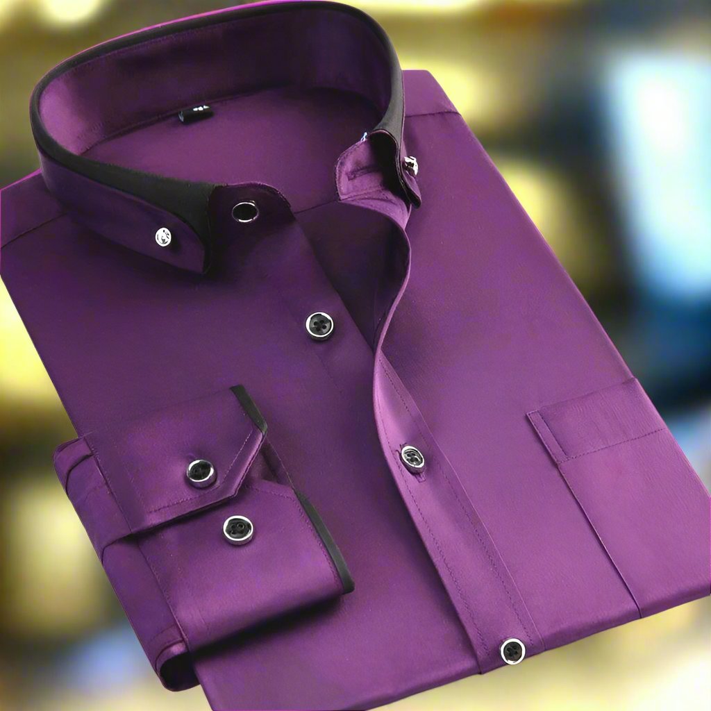 Elegant Contrast Trim Dress Shirt for Women with Point Collar Long Sleeve Button Front Casual Style
