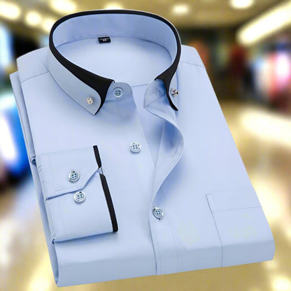 Elegant Contrast Trim Dress Shirt for Women with Point Collar Long Sleeve Button Front Casual Style