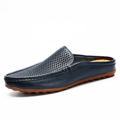 Comfortable Perforated Leather Mule Loafer for Women with Backless Slip On Stitched Apron Casual Style