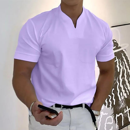 Effortless Solid Blouse for Women with Split Neck Short Sleeve Chest Pocket Casual Style