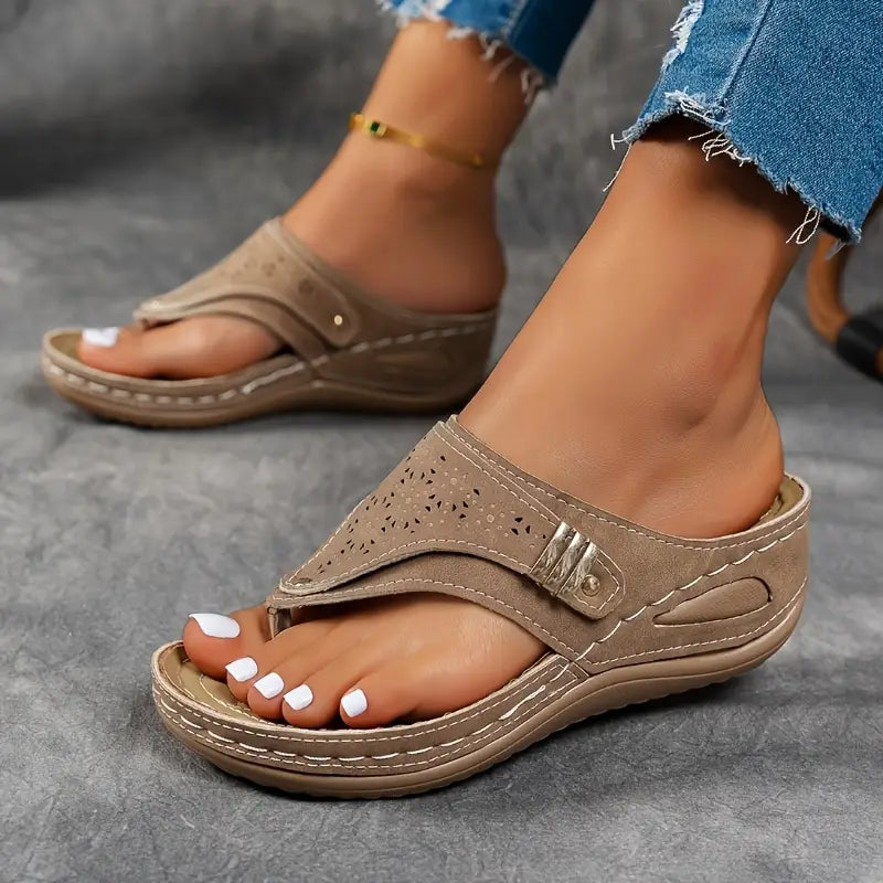 Comfortable Thong Sandals for Women with Toe Post Contoured Arch Support Flip Flop Style