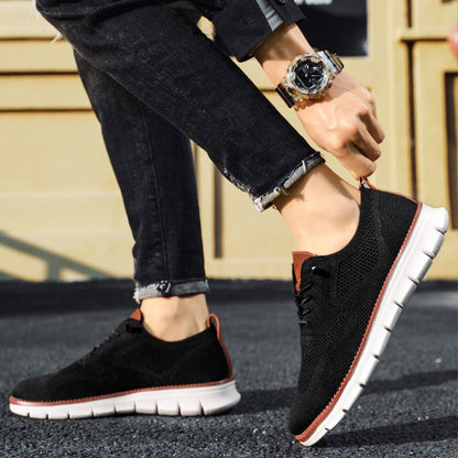 Effortless Knit Mesh Fashion Sneakers for Women with Lace Up Contrast Sole Casual Style