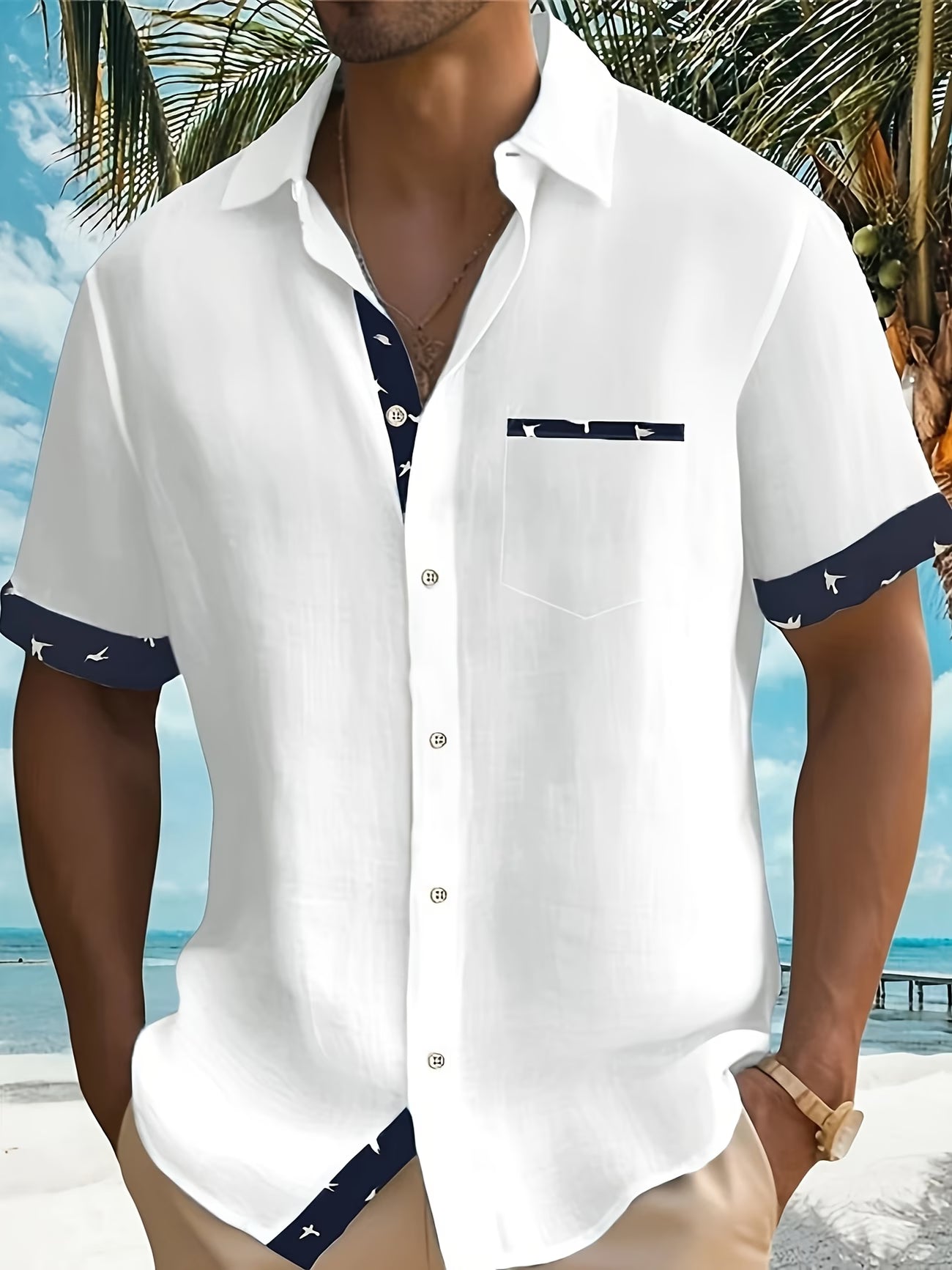 Effortless Linen Shirt for Women with Collar Short Sleeve Contrast Trim Casual Style