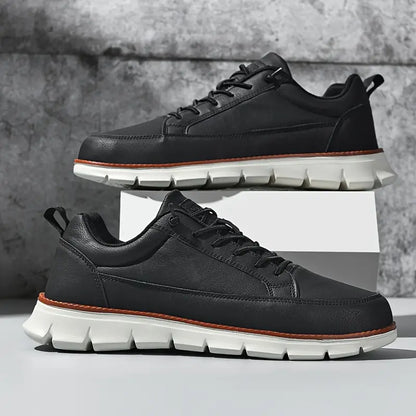 Comfortable Leather Sneaker for Women with Lace Up Low Top Chunky Sole Casual Style