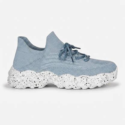 Comfortable Running Shoes for Women with Knit Mesh Upper Lace Up Chunky Sole Style