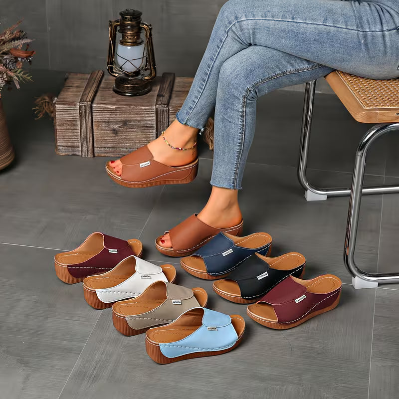 Comfortable Orthopedic Sandals for Women with Wide Band Open Toe Slip On Wedge Platform Style