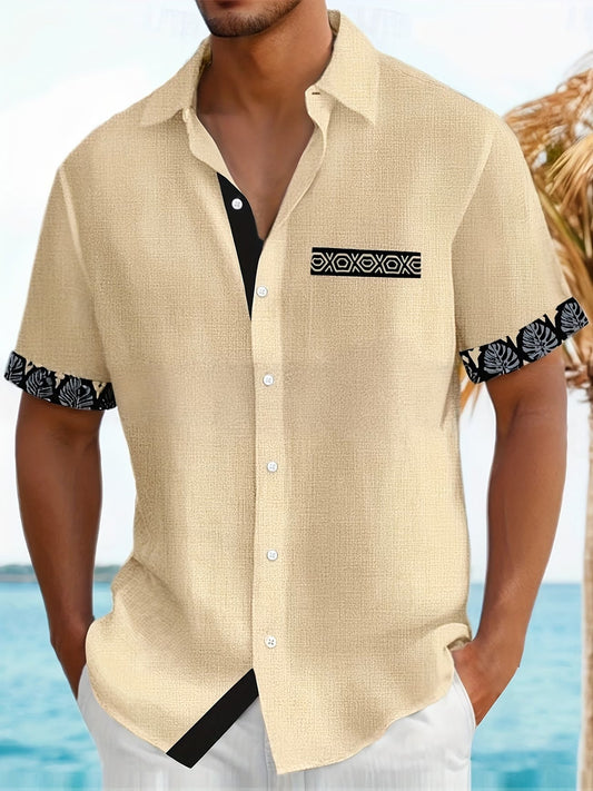 Effortless Linen Blend Button Up Shirt for Women with Collar Short Sleeve Tropical Trim Relaxed Casual Style