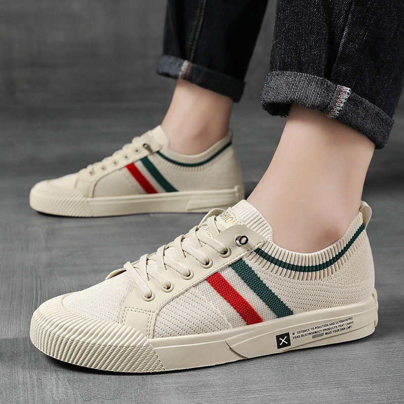 Stylish Knit Sneaker for Women with Lace Up Low Top Striped Trim Casual Style