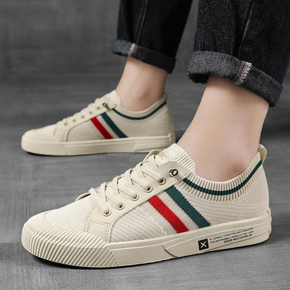 Stylish Knit Sneaker for Women with Lace Up Low Top Striped Trim Casual Style