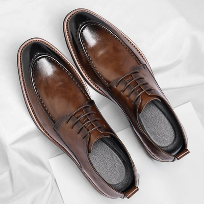 Elegant Leather Derby Shoe for Women with Lace Up Burnished Cap Toe Formal Style