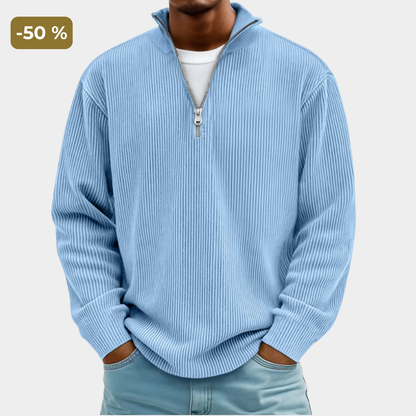 Comfortable Ribbed Knit Quarter Zip Sweater for Women with High Neck Long Sleeve Relaxed Oversized Style
