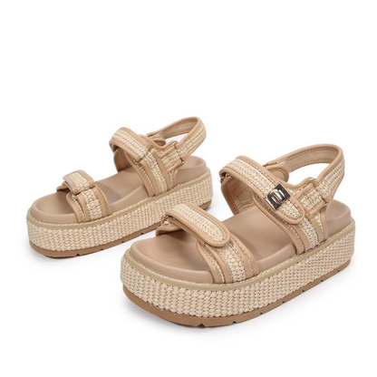 Stylish Platform Sandals for Women with Two Strap Ankle Buckle Woven Trim Chunky Style