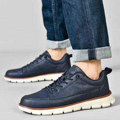 Comfortable Leather Fashion Sneaker for Women with Lace-Up Collar Low Top Chunky Lug Sole Casual Style