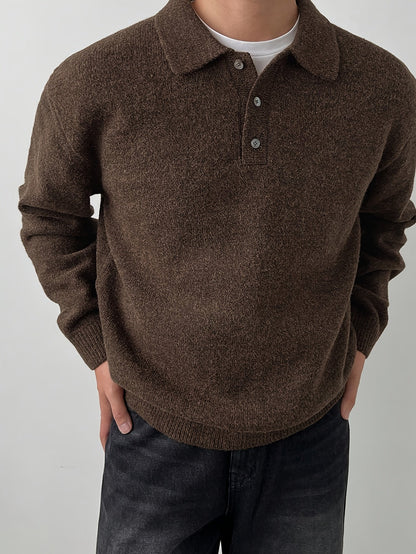 Comfortable Olive Green Knit Polo Sweater for Women with Collar Long Sleeve Button Placket Relaxed Oversized Style