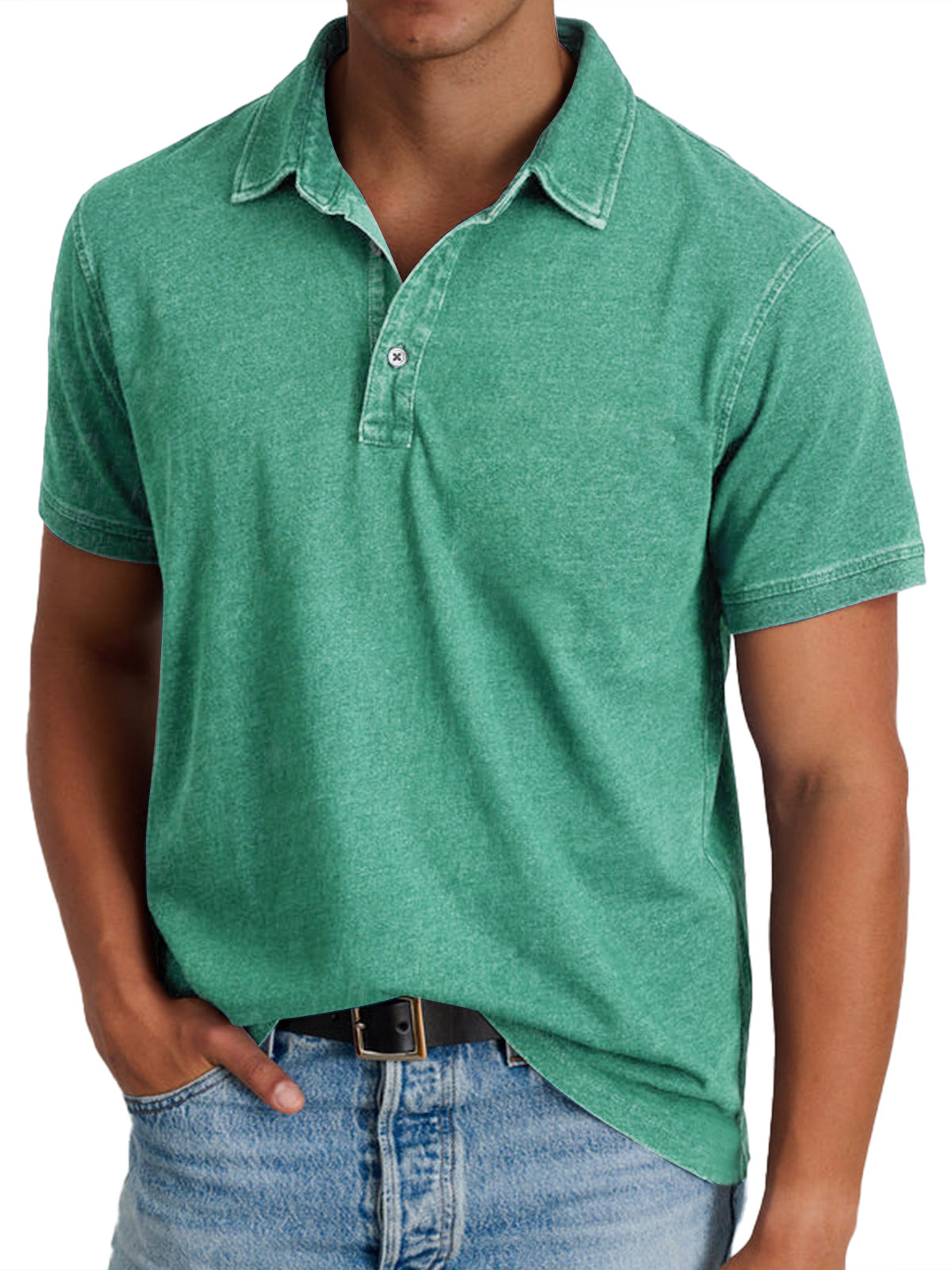 Effortless Washed Cotton Polo Shirt for Women with Collar Short Sleeve Button Placket Relaxed Casual Style