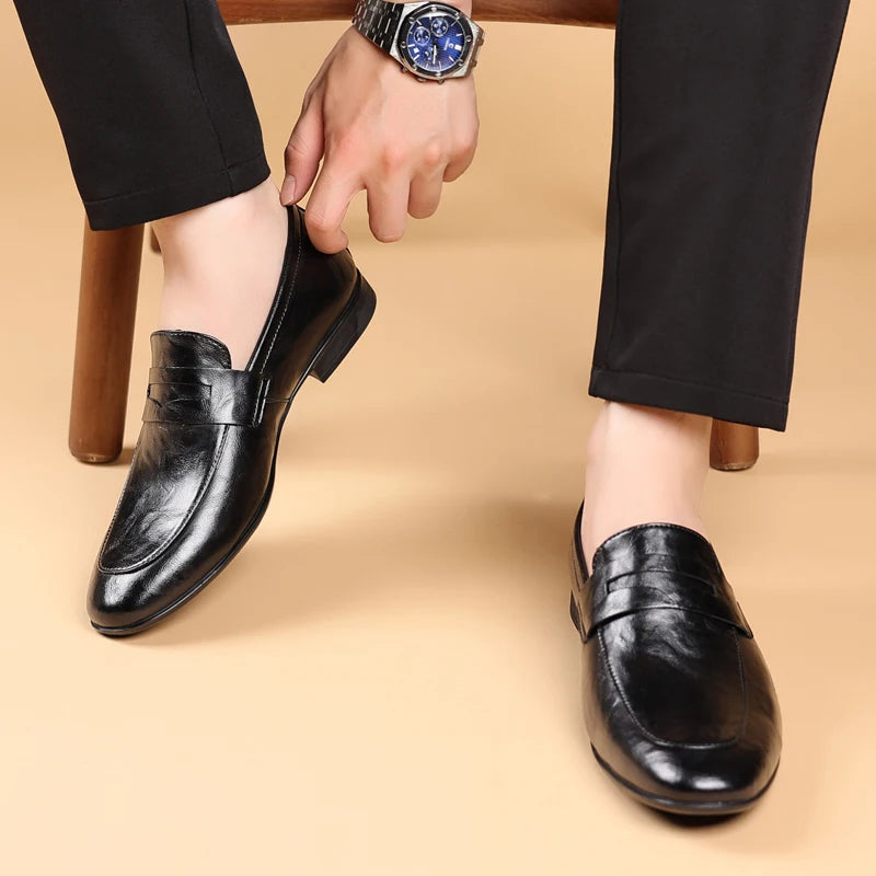 Elegant Leather Penny Loafer for Women with Apron Toe Slip On Sleek Style
