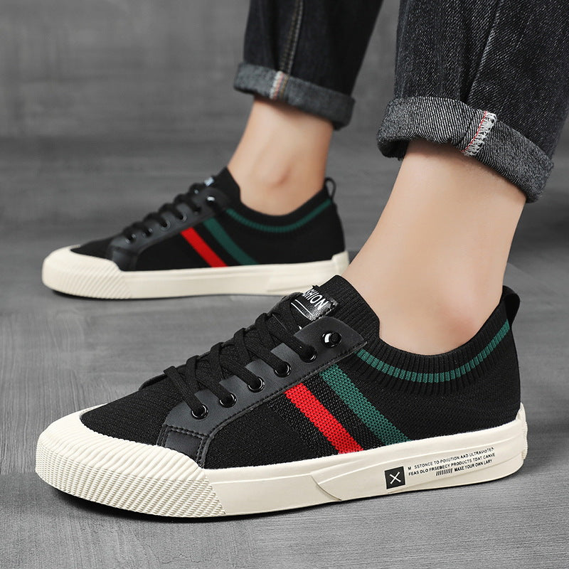 Stylish Knit Sneaker for Women with Lace Up Low Top Striped Trim Casual Style