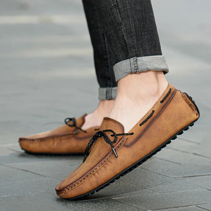 Comfortable Suede Leather Driving Loafer for Women with Moc Toe Braided Lace Bow Slip On Casual Style