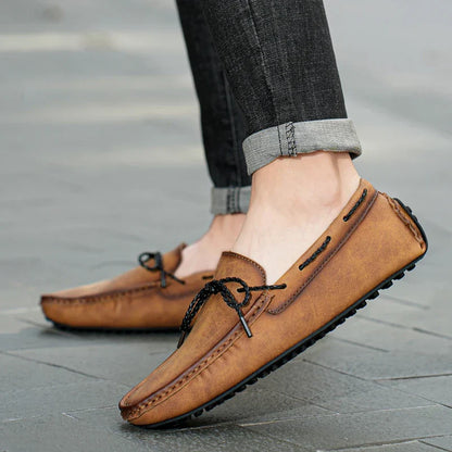 Comfortable Suede Leather Driving Loafer for Women with Moc Toe Braided Lace Bow Slip On Casual Style