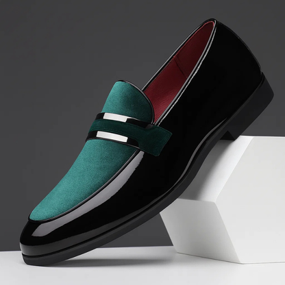 Elegant Velvet Patent Leather Loafer for Women with Pointed Toe Penny Strap Slip-On Style