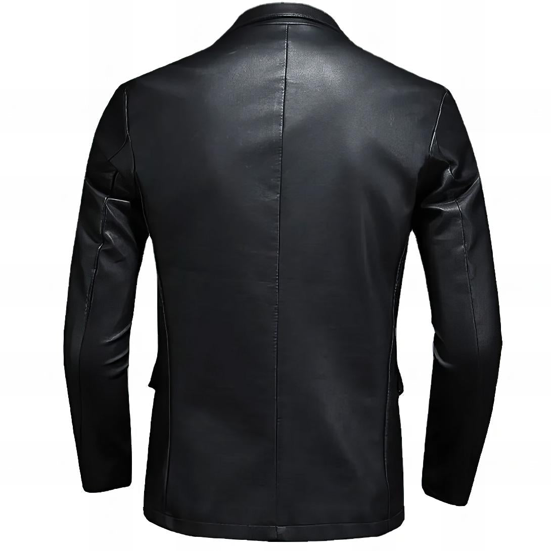 Elegant Black Leather Blazer Jacket for Women with Notch Lapel Long Sleeve Single Button Tailored Style