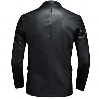 Elegant Black Leather Blazer Jacket for Women with Notch Lapel Long Sleeve Single Button Tailored Style