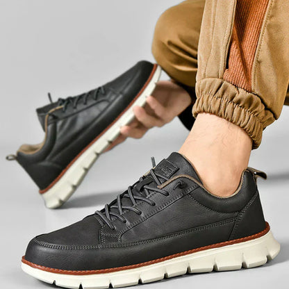 Comfortable Leather Sneaker for Women with Lace Up Low Top Chunky Sole Casual Style