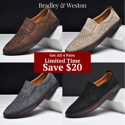 Comfortable Woven Leather Loafers for Women with Slip On Round Toe Perforated Casual Style