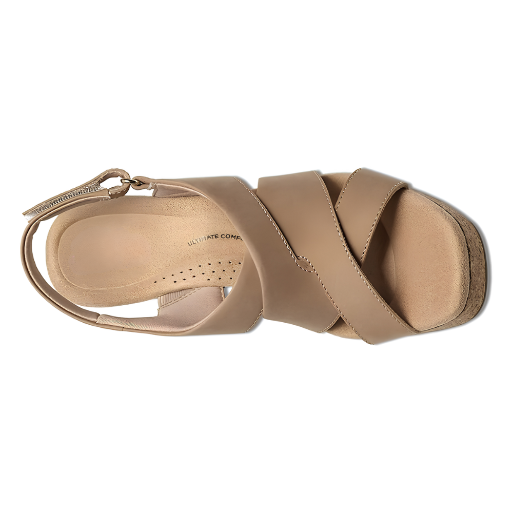 Comfortable Heeled Sandals for Women with Crossover Strap Cork Block Heel Slingback Style