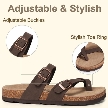 Comfortable Thong Sandals for Women with Adjustable Buckle Strap Cork Footbed Open Toe Style