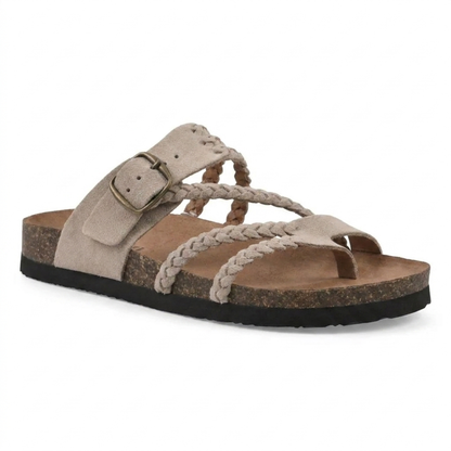 Comfortable Sandals for Women with Braided Toe Loop Buckle Strap Cork Footbed Slide Style