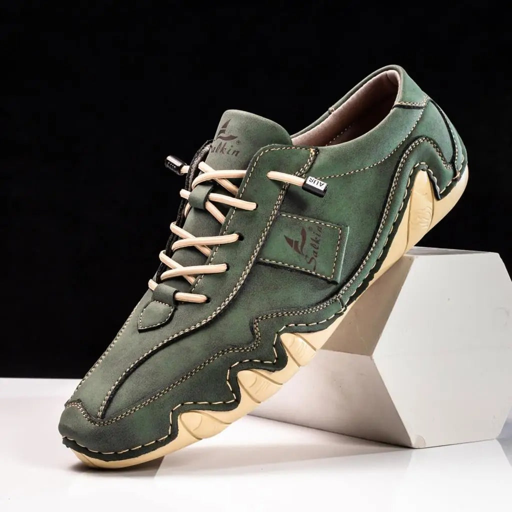 Comfortable Leather Fashion Sneaker for Women with Lace Up Stitched Moc Toe Contrast Sole Casual Style