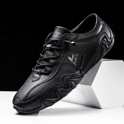 Comfortable Leather Fashion Sneaker for Women with Lace Up Stitched Moc Toe Contrast Sole Casual Style