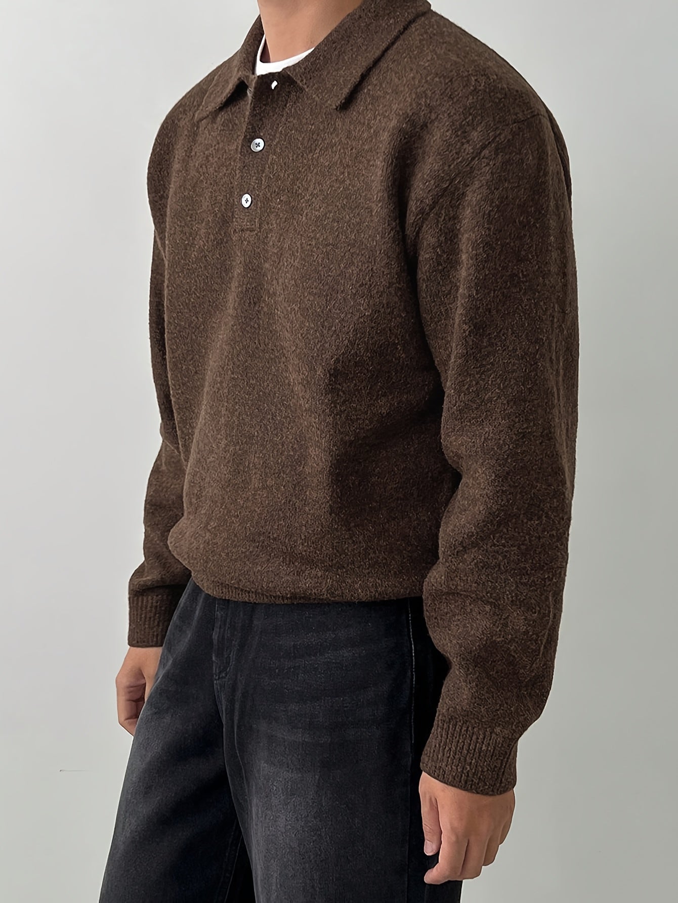 Comfortable Olive Green Knit Polo Sweater for Women with Collar Long Sleeve Button Placket Relaxed Oversized Style