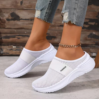 Comfortable Slides for Women with Closed Toe Breathable Mesh Backless Slip On Style