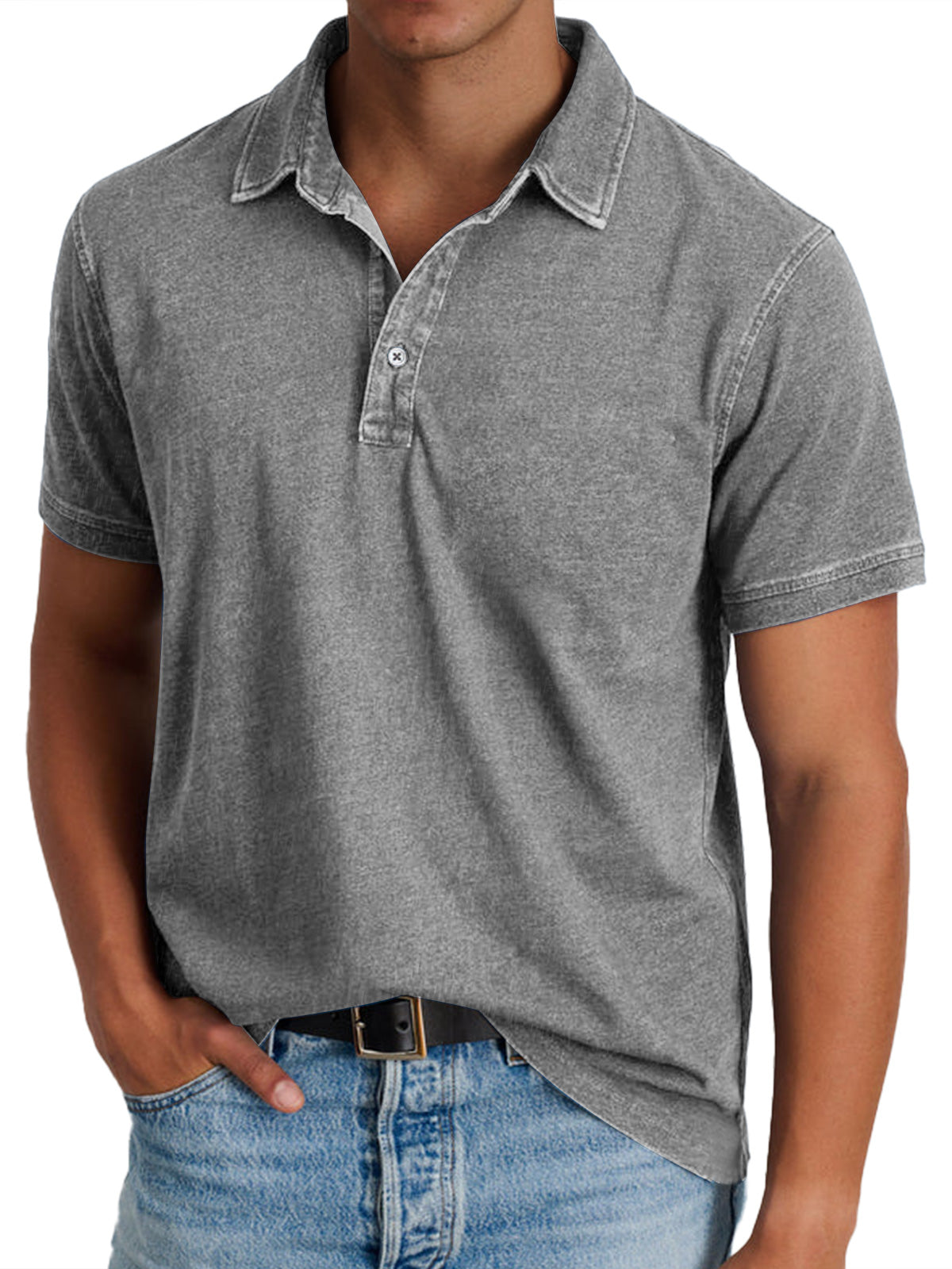 Effortless Washed Cotton Polo Shirt for Women with Collar Short Sleeve Button Placket Relaxed Casual Style