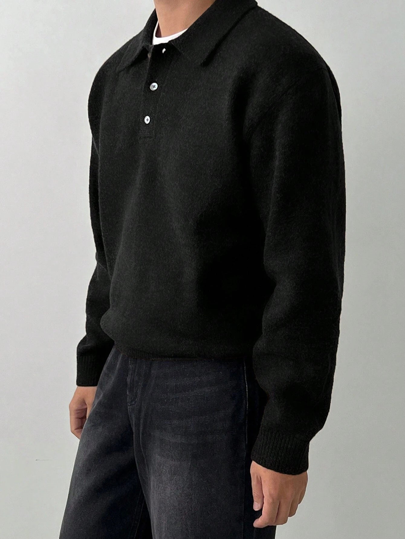 Comfortable Olive Green Knit Polo Sweater for Women with Collar Long Sleeve Button Placket Relaxed Oversized Style