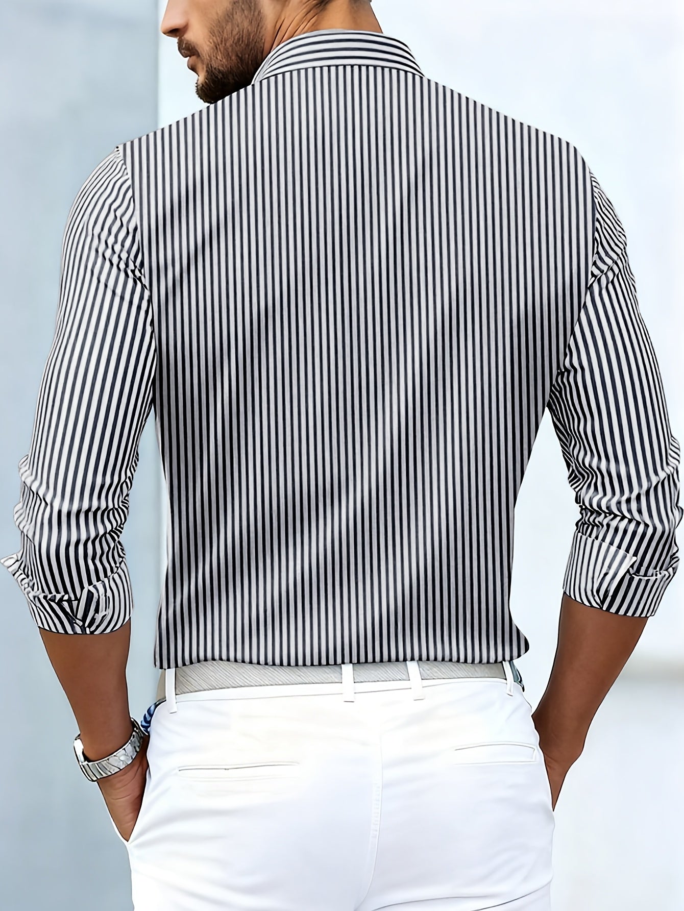 Elegant Blue Striped Silk Shirt for Women with Collar Long Sleeve Button Front Relaxed Style