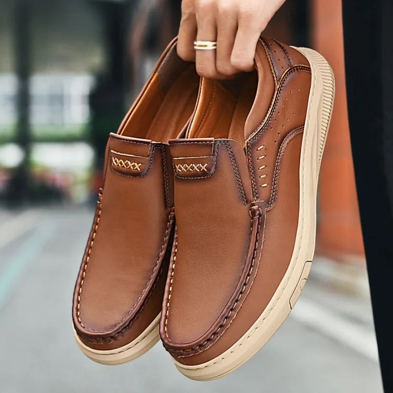 Comfortable Leather Loafer for Women with Moc Toe Slip On Cushioned Sneaker Sole Casual Style