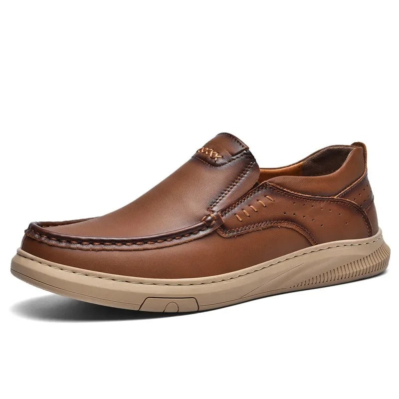 Comfortable Leather Loafer for Women with Moc Toe Slip On Stitched Detail Casual Style