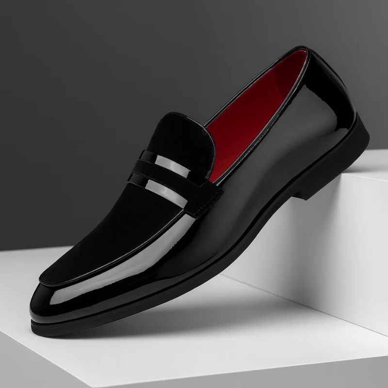Elegant Velvet Patent Leather Loafer for Women with Pointed Toe Penny Strap Slip-On Style