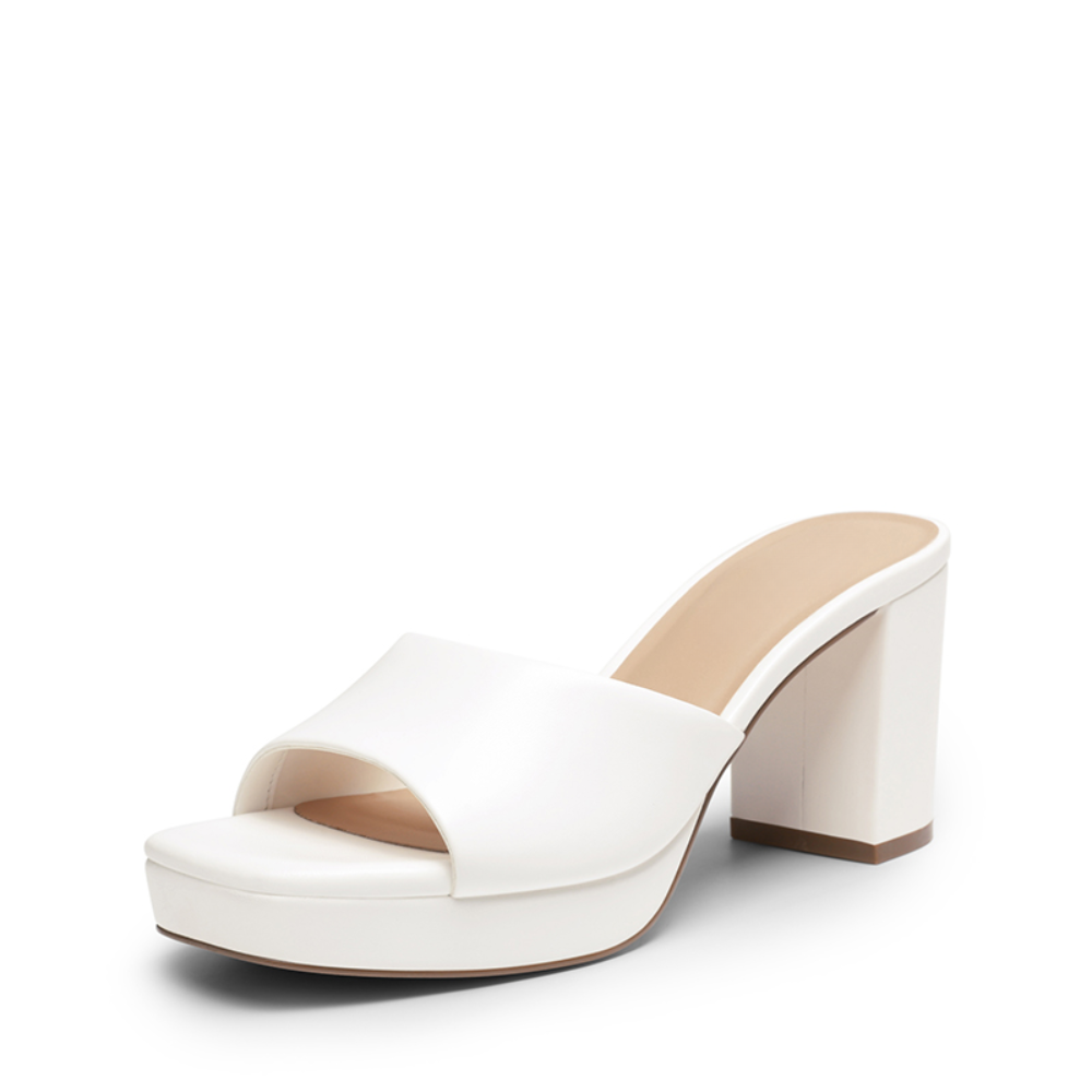 Comfortable Mules Heels for Women with Square Toe Wide Band Platform Block Heel Slide Style
