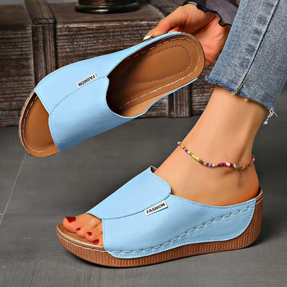 Comfortable Orthopedic Sandals for Women with Wide Band Open Toe Slip On Wedge Platform Style