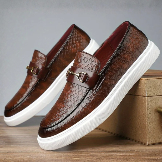 Stylish Quilted Leather Fashion Sneaker for Women with Horsebit Buckle White Sole Slip-On Style